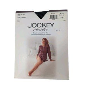Jockey For Her Day Sheer Pantyhose Sz Small Tuxedo‎ Black Control Top Sandalfoot
